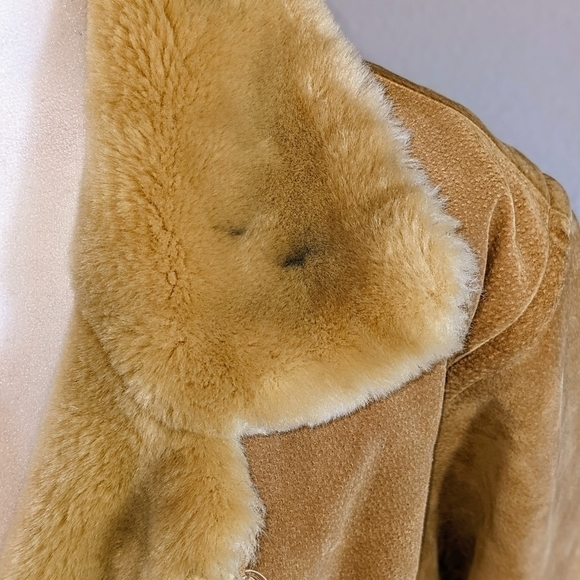 Tan Suede Leather w Faux Fur Lined Long Coat by RC Comstock Expedition - Picture 5 of 11
